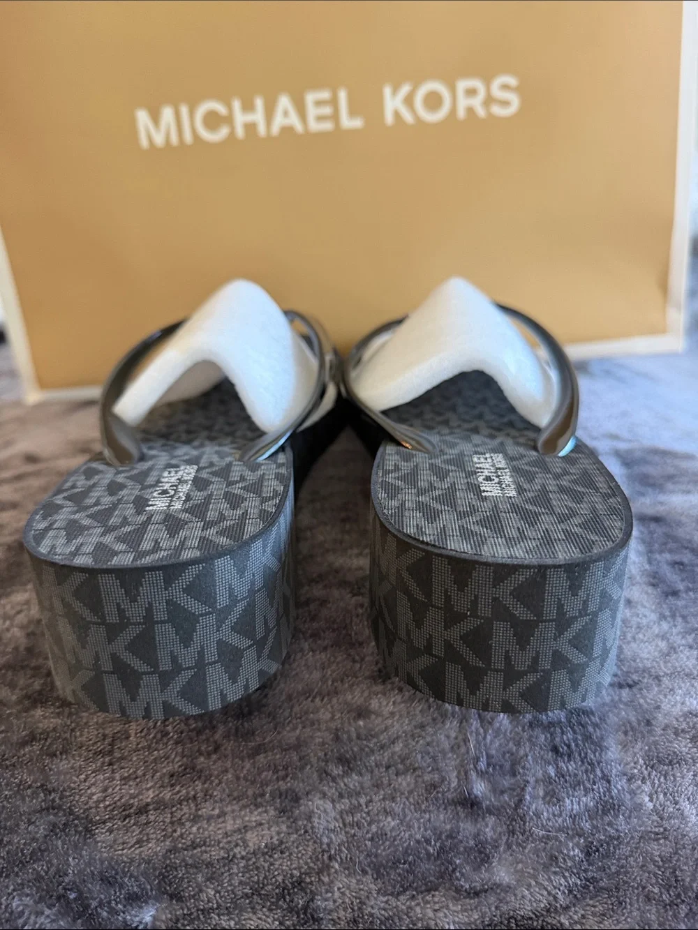 Michael Kors Black MK Logo Wedge Flip Flops